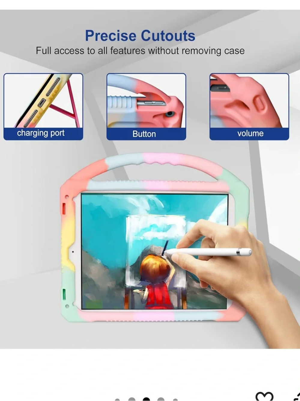 Kids iPad Case with Handle & Stand - Pastel Fits iPad Air/Air2 & 5th/6th Gen